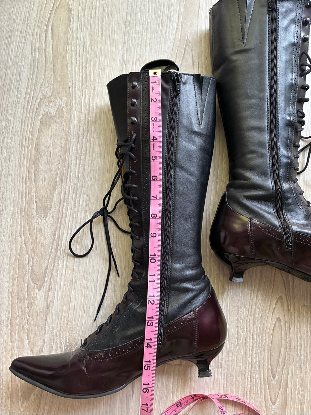 FLUEVOG- Half Truth Sherry, Black and purple Leather Lace-Up tall boots, size 9 - Picture 12 of 16